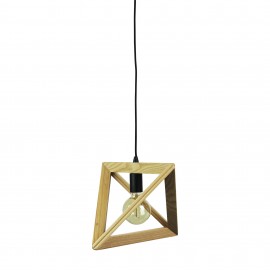 Oriel Lighting-Trap II Geometric Scandi Timber Pendant With Black Suspension